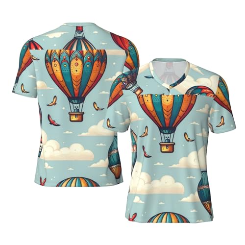 Stylish Athletic Sports Jersey Hot-Air-Balloon-Bird Men's Rugby Jersey Medium Black