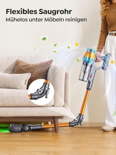 SMOTURE Akku Staubsauger 55.000 Pa, 2 Akkus bis zu 130 Min., faltbarer kabelloser Staubsauger mit 1,5 m flexiblem Schlauch, Duftfunktion… – Ansicht 4