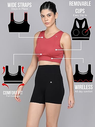 Image of Kobo Medium Impact Slip on Everyday Sports Bra for Women - Lightly-Padded, Non-Wired & High Coverage | Lined Cups with Removable Inserts (Imported)