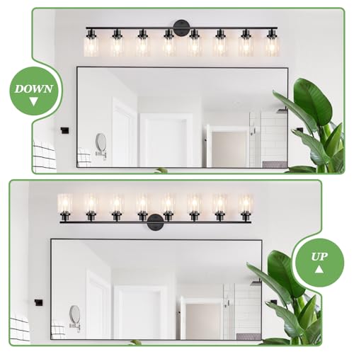 Image of 8-Light Black Vanity Lights, Modern Bathroom Light Fixtures with Clear Glass Shade, Wall Lamps for Mirror Kitchen Hallway Cabinet Living Room Sconces Lights - E26