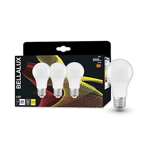 BELLALUX Lámpara LED, E27 base, óptica mate ,Blanco cálido (2700K), 806 Lumen, sustituto de 60W-iluminante 3-paquete