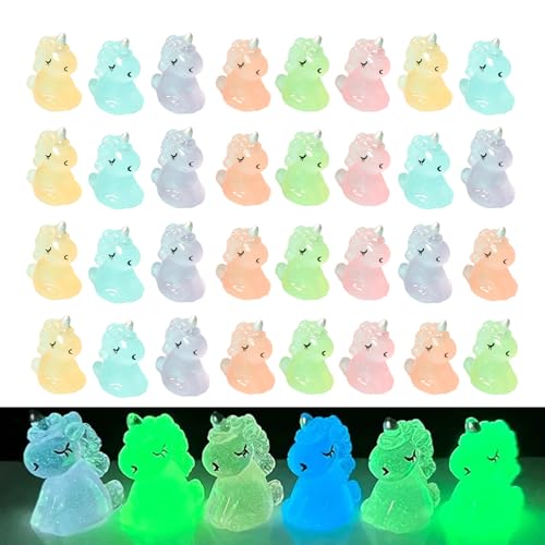 40 Stück Mini Einhorn Figuren,Leuchtende Kleine Einhorn Figuren aus Kunstharz,Mini Harz Figuren für Garten,Aquarium,Puppenhaus, DIY Basteln,Heimdekoration,Miniaturstatuen im Dunkeln Leuchtend