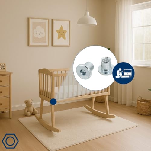 HEXATON Hülsenmutter M6 x 15 x 12 mm – 50 Stück, Flachkopf mit Innensechskant, Stahl verzinkt, Linsenkopf für Möbelverbindungen und Inbusschlüssel