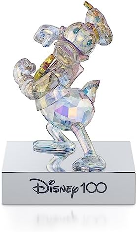 Swarovski Disney100 Mickey Mouse Figurine, Aurora Borealis Colour-Effect Crystal with Blue and Yellow Accents, Chrome Finished Metal and Black Velvet Base, from the Disney100 Collection