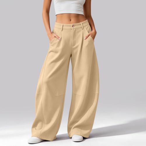 Elneeya Womens Barrel Sweatpants Baggy Elastic Waist Casual Office Pants - image 2