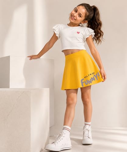 Image of KYDA KIDS Girls 100% Pure Cotton Skater Skirt with Attached Inner Shorts | Ideal for Summer Sports, Play & Casual Wear | Comfortable Fit for Girls Aged 2-16 Years