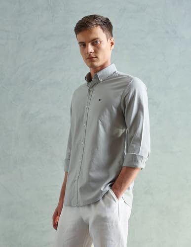 Image of Arrow Sport Solid Slim Fit Cotton Shirt for Men - Full Sleeve Mens Casual Shirts