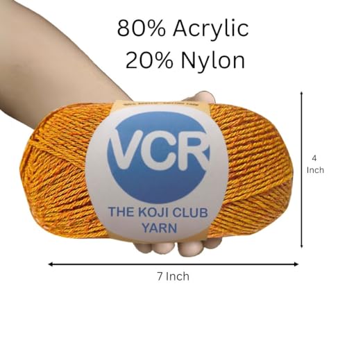 Image of VCR Golden Yellow and Orange Color Yarn, 100 Grams Hank, 275 Meters Length, 80% Acrylic, 20% Nylon Ball The Koji Club Yarn for Crochet and Knitting, Pack of 1, Suitable for DIY