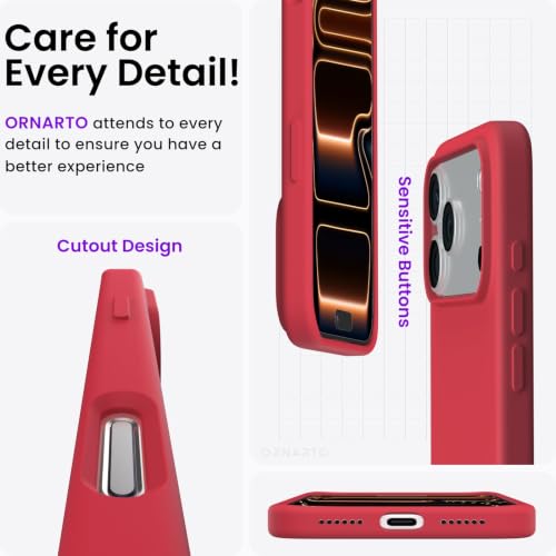 Image of ORNARTO Compatible with iPhone 17 Pro Max Case 6.9 inch, Slim Liquid Silicone 3 Layers Soft Gel Rubber Shockproof Protective Cover with Anti-Scratch Microfiber Lining-Red