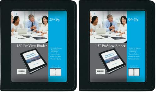 Image of Blue Sky ProView Legacy Black 3 Ring Binder, Letter Size, 1.5 inch, Textured Faux Leather Cover, Built in Pockets, Holds 265 Sheets (10040) (Pack of 2)