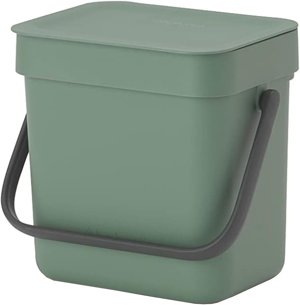 Brabantia Sort & Go Food Waste Bin 3L, Small Countertop Kitchen Compost Caddy with Handle
