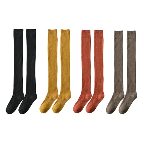 AOFCESQY Calcetines Altos Mujer Calcetines Lisos A Rayas por Encima De La Rodilla para Niña Colores Surtidos Calcetines hasta El Muslo-marrón Rojo Amarillo Negro-Talla Única