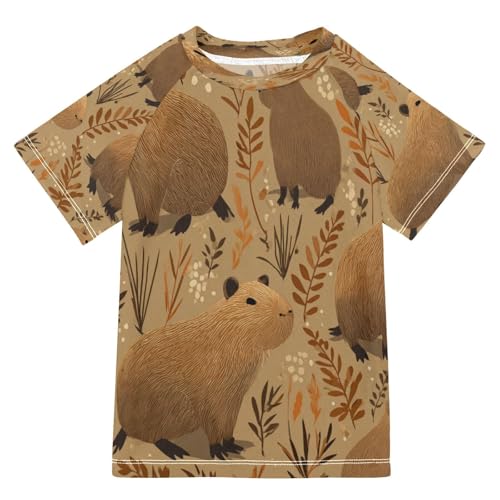 Boys Short Sleeve T-Shirts Capybara Wheat Brown Rashguard Kids Swim Shirts Sun UPF 50+