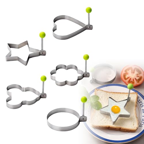 目玉焼き 型 5個セット 目玉焼き リング 卵焼き 型 目玉焼き金型 耐熱 目玉焼き型 ステンレス製 柄手付き 目玉焼きやパンケーキに お菓子作り 手作り DIY お手入れ簡単 愛の朝食を楽しみ簡単使い 収納便利 可愛い 調理道具 [並行輸入品]のサムネイル