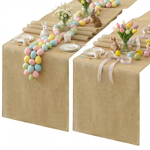 LuoluoHouse Burlap Table Runners Jute Table Linens 2 Packs 13x84 inch Khaki Table Cover for Rustic Wedding Easter Party Birthday Decoration