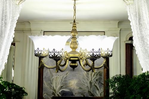Image of Prop It Up Antique Chandelier, 6 Light Glass Shades, Antique Brass Finish, Victorian Style, Without Bulb