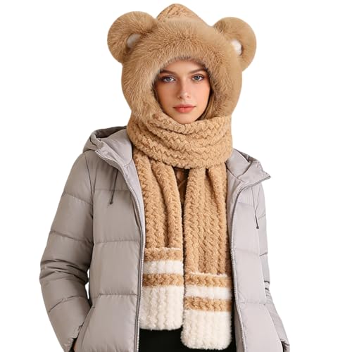 Bufanda con capucha de oso de invierno 3 en 1 con manoplas protectoras