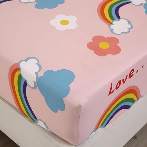 Sdy 3Pcs Rainbow Fitted Sheet Set, Cartoon Cloud Bedding Full thumb #6