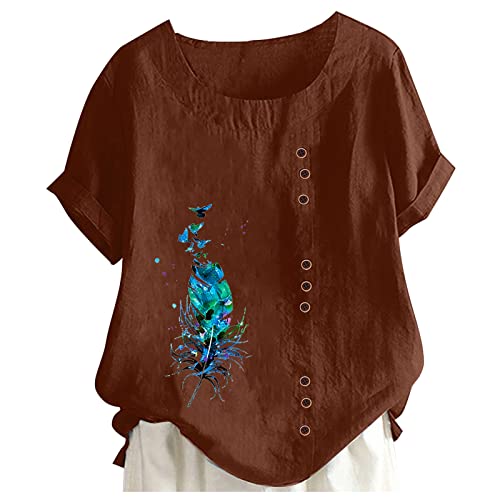 Blusa feminina casual com estampa de primavera, gola redonda, manga raglã, bainha com fenda, manga c