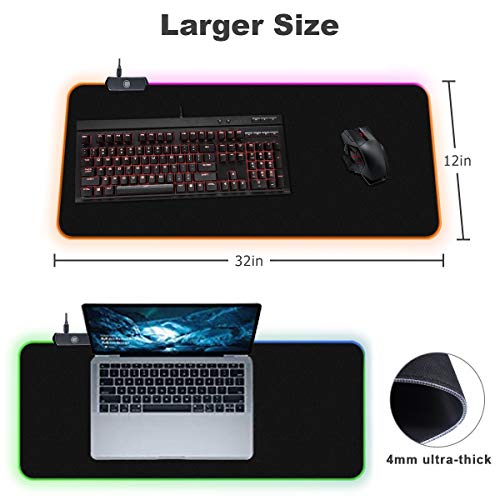 Large Rgb Gaming Mouse Pad Oversized Glowing Led Extended Mousepad With 12 Lighting Modes Non-Slip Rubber Base Computer Keyboard Pad，32 X 12In Waterproof Computer Mouse Pad With Usb Port #TOP5