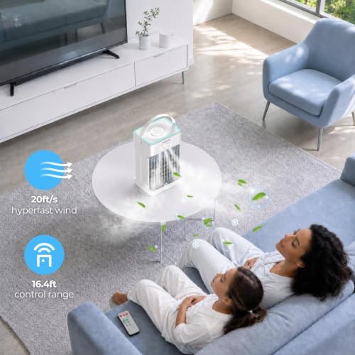 Portable Air Conditioners, 3 Speeds, 3 Mist Settings, 40oz XL Water Tank, 2~8h Timer & 7-color Ambient Lights, Air Conditioner Portable, Personal Small Mini Air Conditioner Air Cooler for Room Bedroom