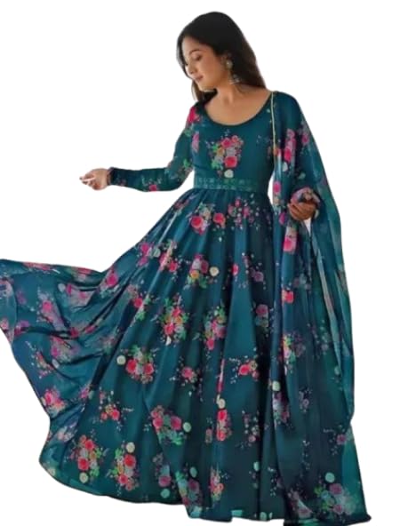 NXwear fashion Beautiful Ledies Stylish Fancy Trendy Printed Poly Georgette Maxi Flared Gown for Women for Party Wedding Festival Functions
