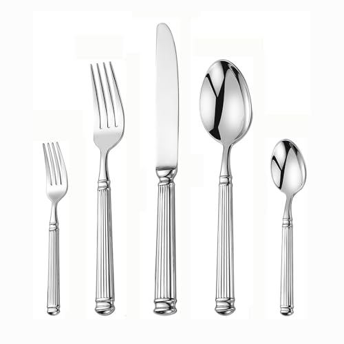 JYHUHGRG Vajilla de Acero Inoxidable forjada Ligera de Lujo con Mango de Columna Romana Maciza, Juego de Cubiertos, Cuchillo para Carne, Tenedor, Cuchara y cucharilla.,Silver-5pcs JYHUHGRG Vajilla de Acero Inoxidable forjada Ligera de Lujo con Mango de Columna Romana Maciza, Juego de Cubiertos, Cuchillo para Carne, Tenedor, Cuchara y cucharilla.,Silver-5pcs