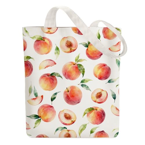 Image of ANATTASOUL Canvas Tote Bag Peach Reusable Cotton Bag for Women, 15.74"x14.96" Durable and Foldable Cloth Shoulder Bags with Zip Pockets for Shopping, Vacation, Work, Gym, Gifts
