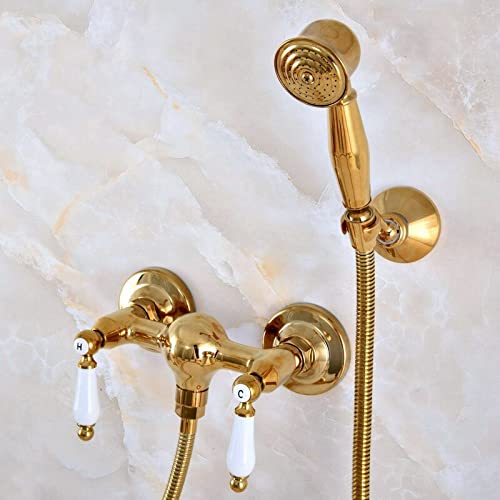 Ensemble de robinets de pomme de douche à main mitigeur or et céramique