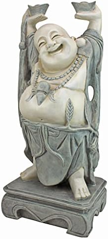 Design Toscano KY356 Jolly Hotei Laughing Buddha Asian-Style Decor Garden Statue, 11 Inches Wide, 9 Inches Deep, 26 Inches High, Two Tone Stone Finish