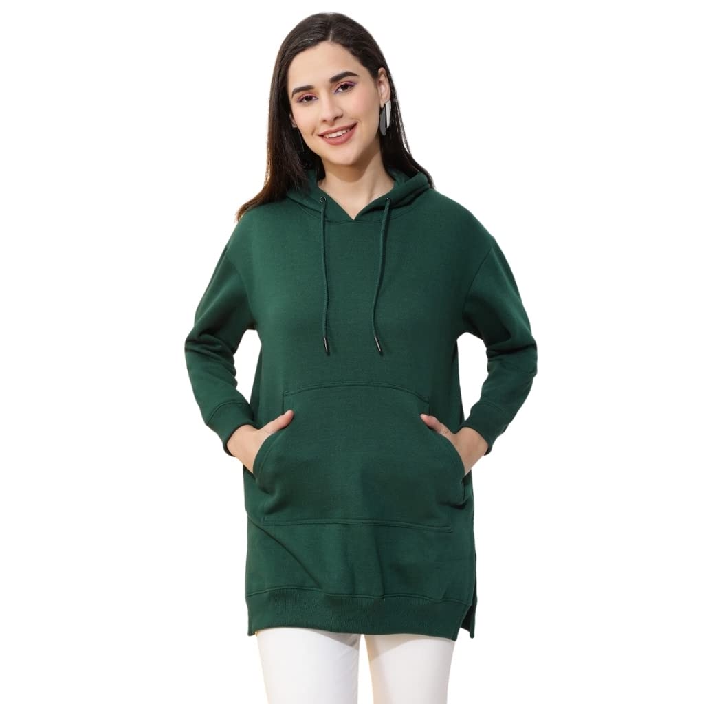 freehand by The Indian Garage Co Women Regular Fit Solid Overhead Hooded Sweatshirt-picture-13