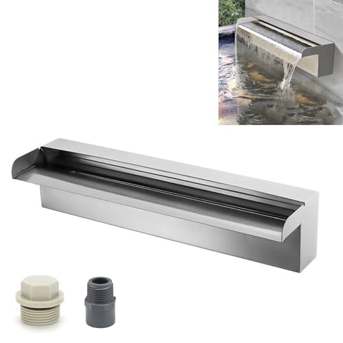 TOOSOAR Fuente Cascada Piscina Inoxidable, 30 cm con Accesorios, Ancho 14 cm, para Jardín Patio Piscina Fuente Estanque Decoración