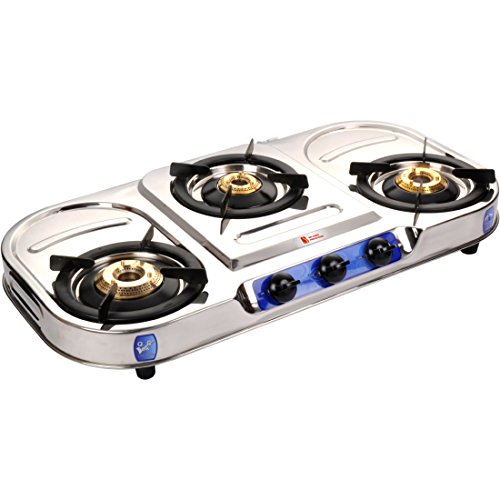 Image of Smart Plus Stainless Steel Body 3 Tri Pin Brass Burner Gas Stoves.