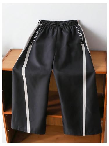 SHENHE Boy's Wide Leg Track Pants Elastic Waist Striped Athletic Casual Preppy Pants Trousers4
