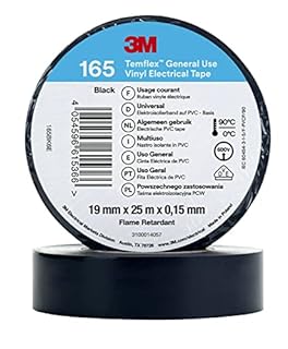 3M Temflex Vinyl Electrical Tape 165, Black, 19 mm x 25 m, 10 Roll Pack