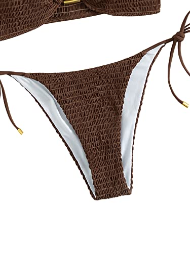 Sweatyrocks Women's 2 Piece Bathing Suit Ribbed Tie Side Halter Bikini Swimsuit Coffee Brown S #TOP3