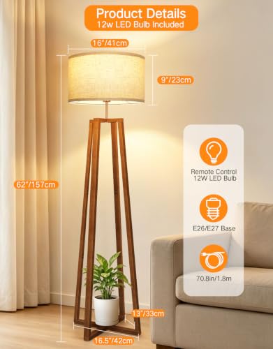OUTON Lámpara de Pie Trípode con control remoto para el hogar 5