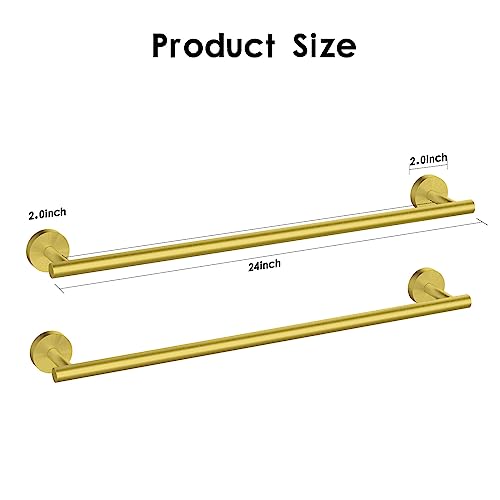 Newfun 24 Inch Brushed Gold Bath Towel Bar,2Pcs Towel Racks For Bathroom Rod Classic Sus304 Stainless Steel Bathroom Towel Holder Wall Mounted #TOP5