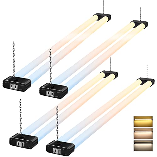 Paideste Linkable LED Shop Light 4FT, 3 Adjustable Color Temperatures 3000K/4000K/6500k, 3600LM, 40W Equivalent 250W, with Plug Cord & Hanging Chain for Garages, Workshops, Basements (4pack). Paideste Linkable LED Shop Light 4FT, 3 Adjustable Color Temperatures 3000K/4000K/6500k, 3600LM, 40W Equivalent 250W, with Plug Cord & Hanging Chain for Garages, Workshops, Basements (4pack).