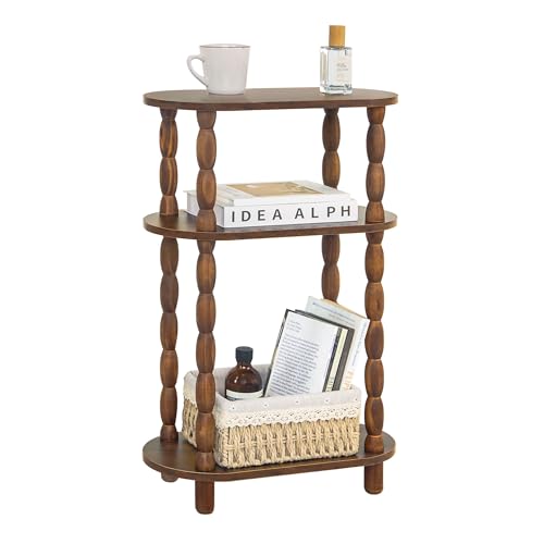 MaxSmeo Small Narrow Side Table, 3-Tier Narrow End Table with Storage, Skinny Side Table Nightstand for Small Space, Bedrooms, Living Room (Rustic Brown)