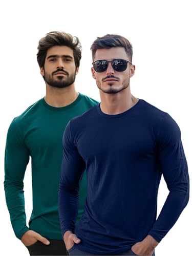 Image of Veirdo Pure Cotton Round Neck Regular Fit Solid Full Sleeve T-Shirt Combo for Men & Boys (Pack of 2 Available in Size S to 2XL)