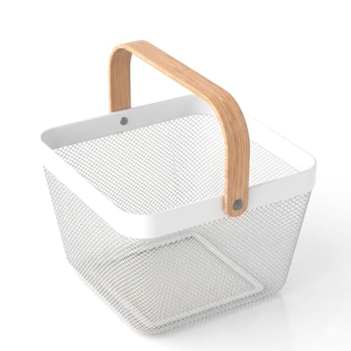 Image of Lifelong Fruit Basket for Dining Table & Kitchen Storage| Mesh Open Storage Bin| Fruit & Vegetable Basket - Countertop Storage Organizer for Onion Potato - Basket for Storage, Square, White
