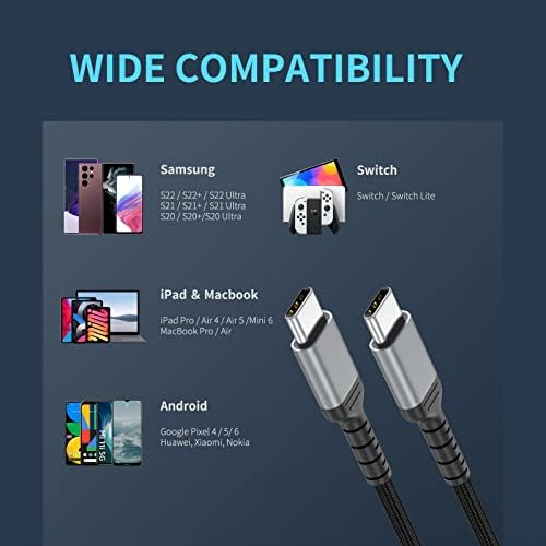 2m USB C to USB C Cable 2 Pack, Nylon 60W USB C Fast Charging Cable PD Type C to Type C Cable Compatible for Samsung Galaxy S22 S21 S20, iPad Pro, MacBook, Google Pixel 6, Huawei, Xiaomi