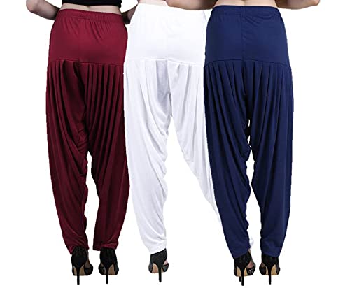 Image of CASUALS Women's Regular Fit Viscose Drawstring Patiala Harem Pants Combo Pack 3