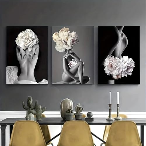 Impressions d'art florales pour créer un salon chic avec ce lot de 3 toiles de 40x60 cm