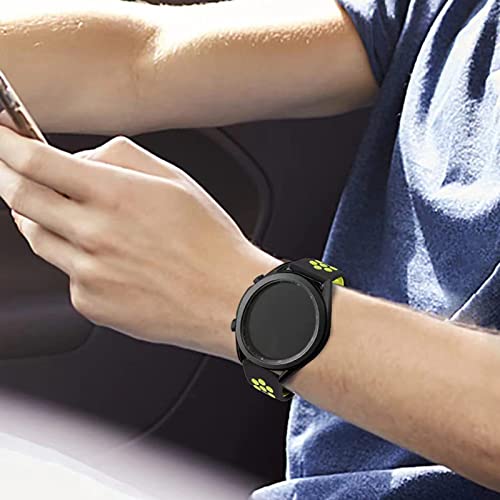 Watch strap 20mm/22mm porous breathable two-color silicone strap, soft, comfortable, waterproof and breathable, simple installation without tools, men and women (22MM, Black + yellow, gray + yellow) by YSuqiBB - Used condition - Image 6