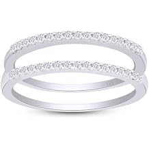 AFFY Round Cut White Cubic Zirconia Enhancer Guard Ring for Women 14K Gold Over Sterling Silver Double Band Ring Wrap for Engagement & Wedding Rings