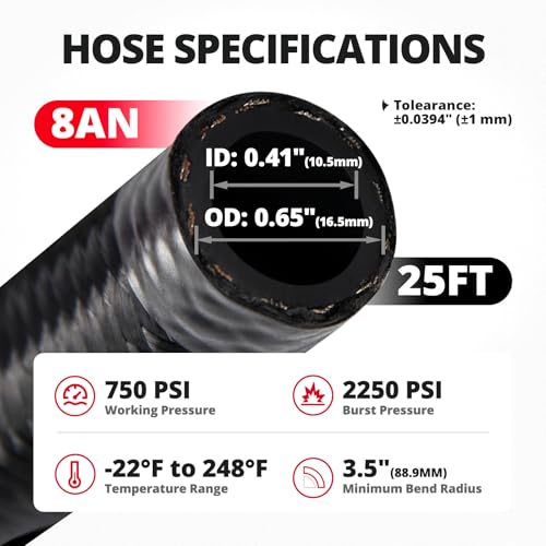 Image of EVIL ENERGY 8AN Fuel Line, AN8 Braided Fuel Hose Nylon CPE 25FT Black