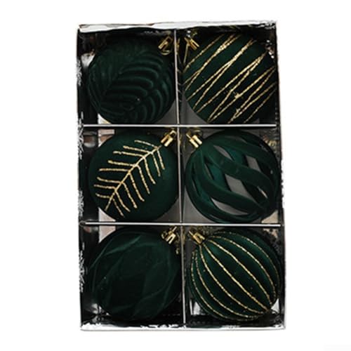 Hasaller 6 Weihnachtskugeln aus weinrotem Samt, 6 Stück, weiß, rot und grün, beflockt, Christbaumkugeln, Weihnachtsschmuck (dunkelgrün)