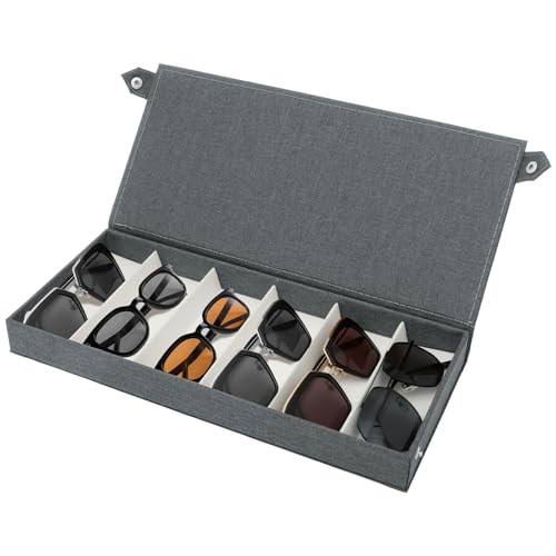harupink Boîte de rangement pour lunettes - 6 grilles - En tissu Oxford - Résistante à l'humidité - Pour montres, bagues, bijoux, broches - 38,5 x 17,5 x 4 cm - Gris